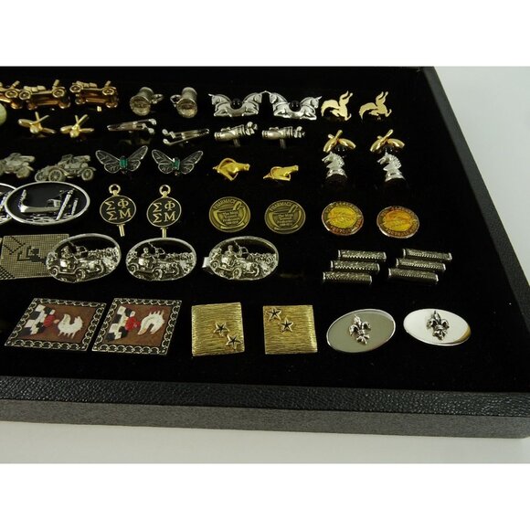 Huge Lot of Cufflinks 35 Pairs Vintage and Designer Cuff Links w Tray - Picture 6 of 7